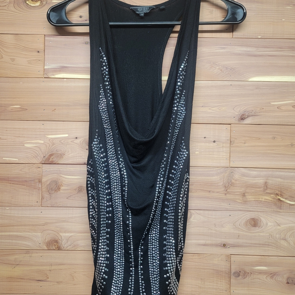 Black Sleeveless Dress Shirt with Silver Accents